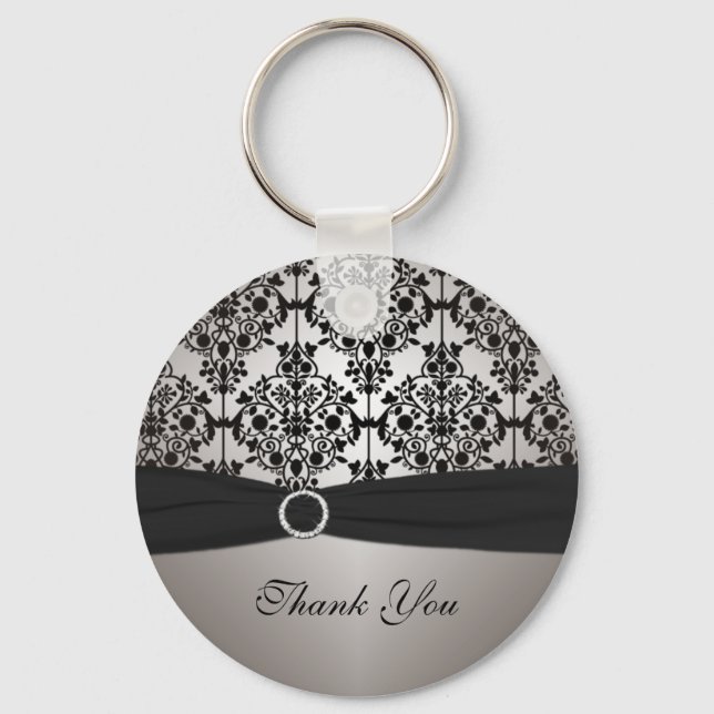 Gray and Black Damask Keychain (Front)