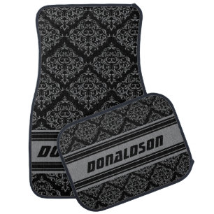 Gray and Black Damask Pattern Personalize Car Mat