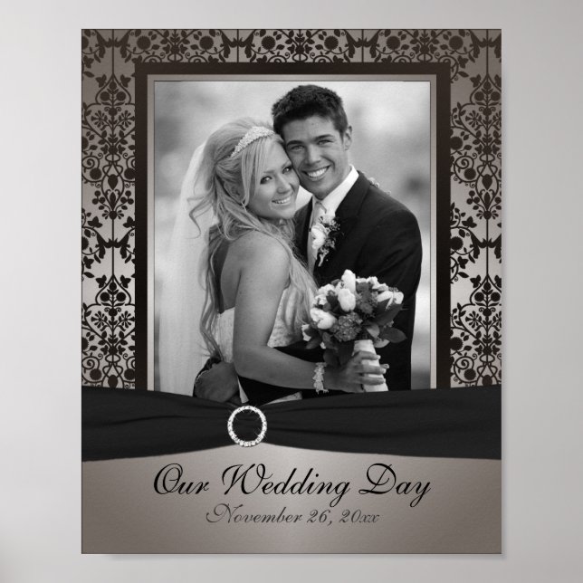 Gray and Black Damask Photo Frame Insert Poster (Front)