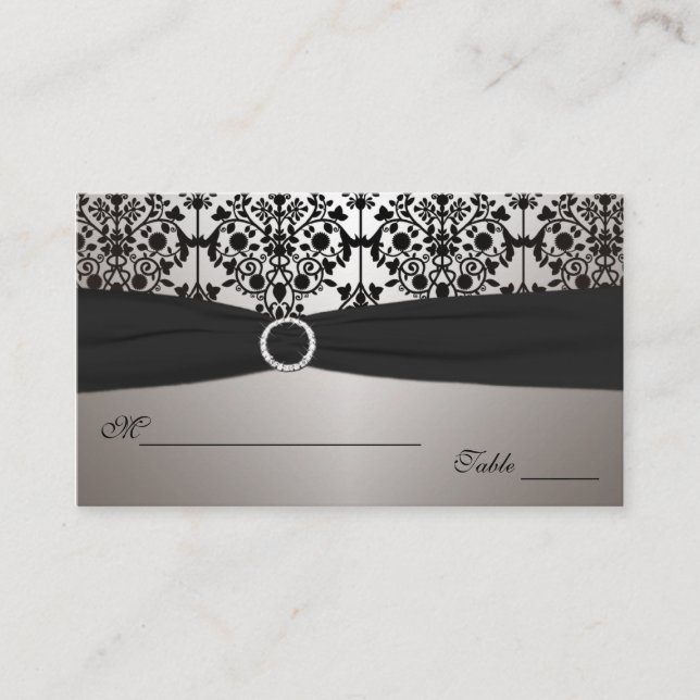 Gray and Black Damask Placecards (Front)