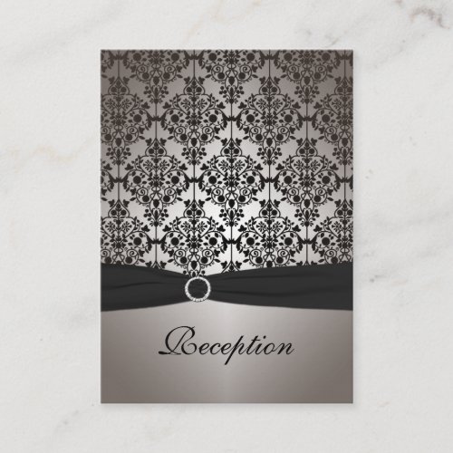Gray and Black Damask Reception Card Business Card Template