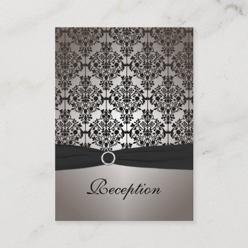 Customizable Gray and Black Damask Reception Card Business Card Template