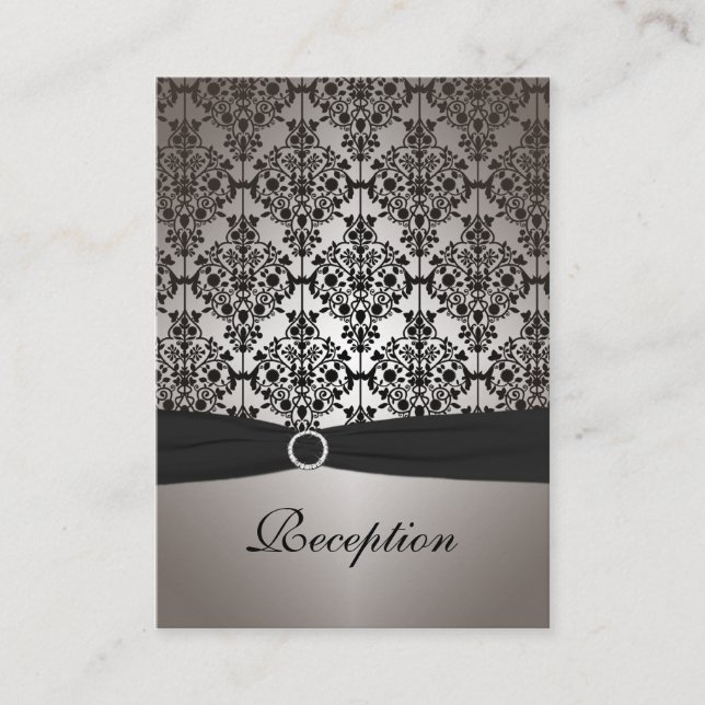 Gray and Black Damask Reception Card (Front)