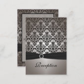 Gray and Black Damask Reception Card (Front/Back)