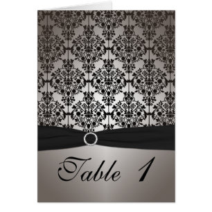 Gray and Black Damask Table Number Card
