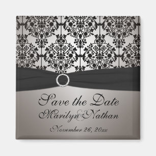 Gray and Black Damask Wedding Favor Magnet