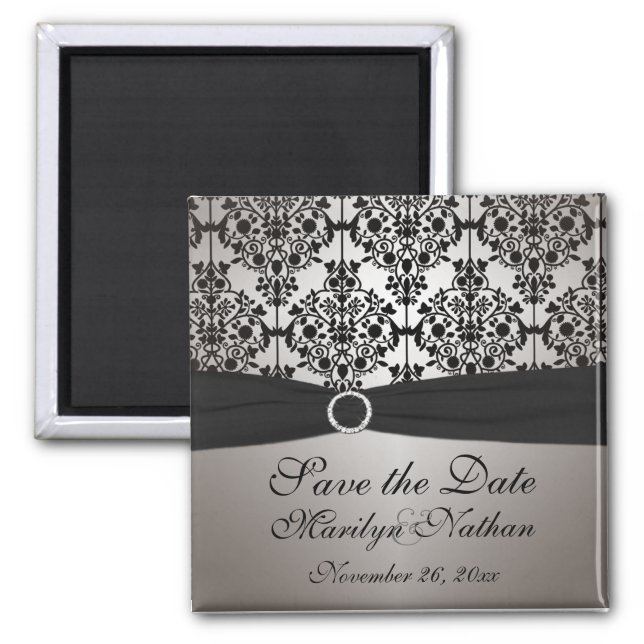 Gray and Black Damask Wedding Favor Magnet (Front)