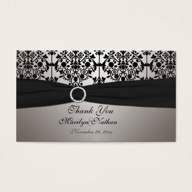 Gray and Black Damask Wedding Favor Tag (Front)