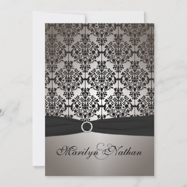 Gray and Black Damask Wedding Invitation (Front)