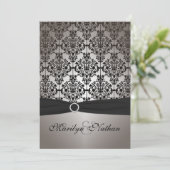 Gray and Black Damask Wedding Invitation (Standing Front)