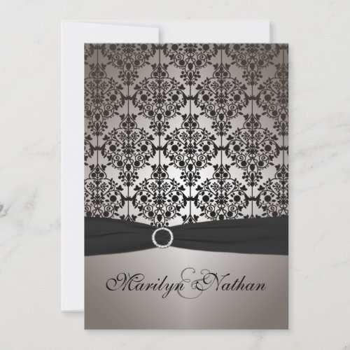 Gray and Black Damask Wedding Invitation