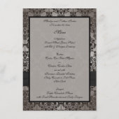 Gray and Black Damask Wedding Menu Card (Back)