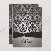 Gray and Black Damask Wedding Menu Card (Front/Back)