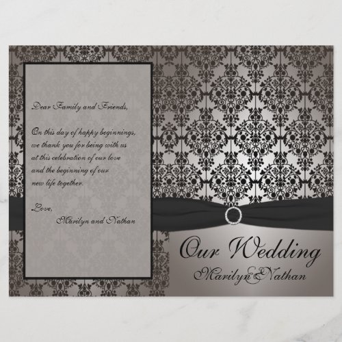 Gray and Black Damask Wedding Program