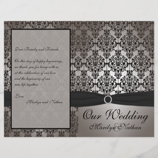 Gray and Black Damask Wedding Program (Front)
