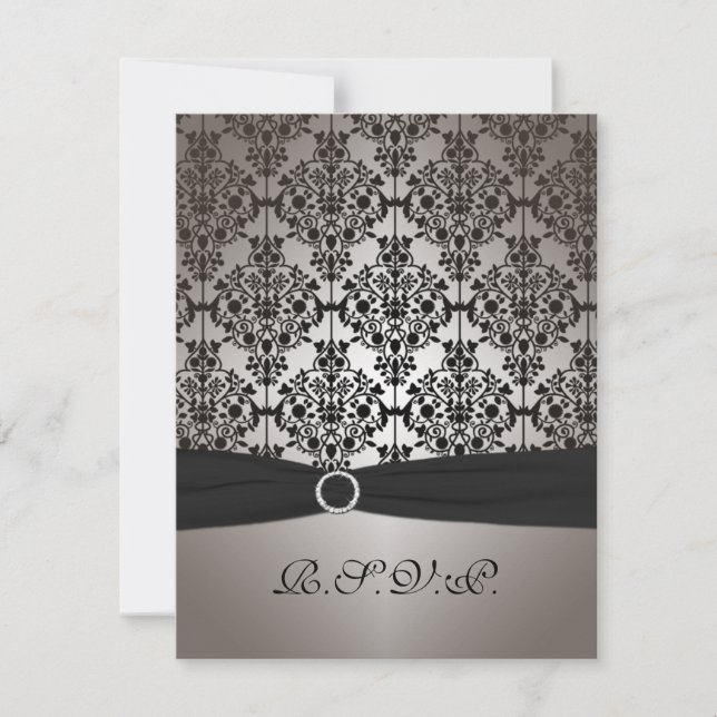Gray and Black Damask Wedding RSVP Card (Front)