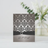 Gray and Black Damask Wedding RSVP Card (Standing Front)