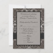 Gray and Black Damask Wedding RSVP Card (Back)