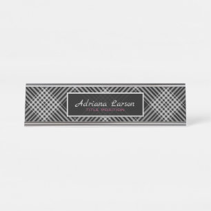 Gray And Black Diagonal Plaid Desk Name Plate