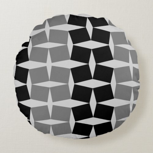 Gray and black diagonal squares round pillow