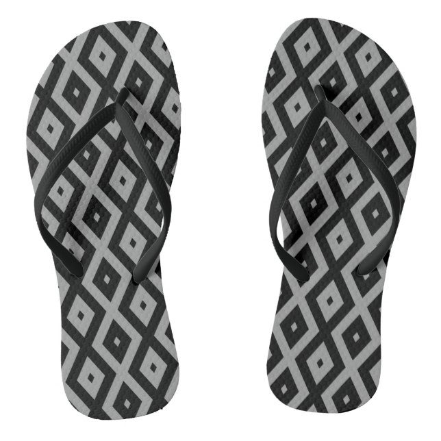 Gray and black diamond pattern flip flops (Footbed)