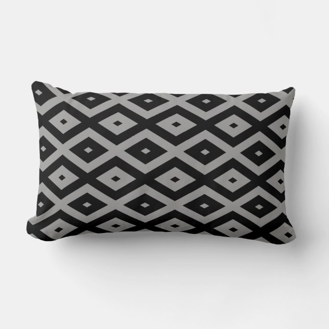 Gray and black diamond pattern lumbar pillow (Front)