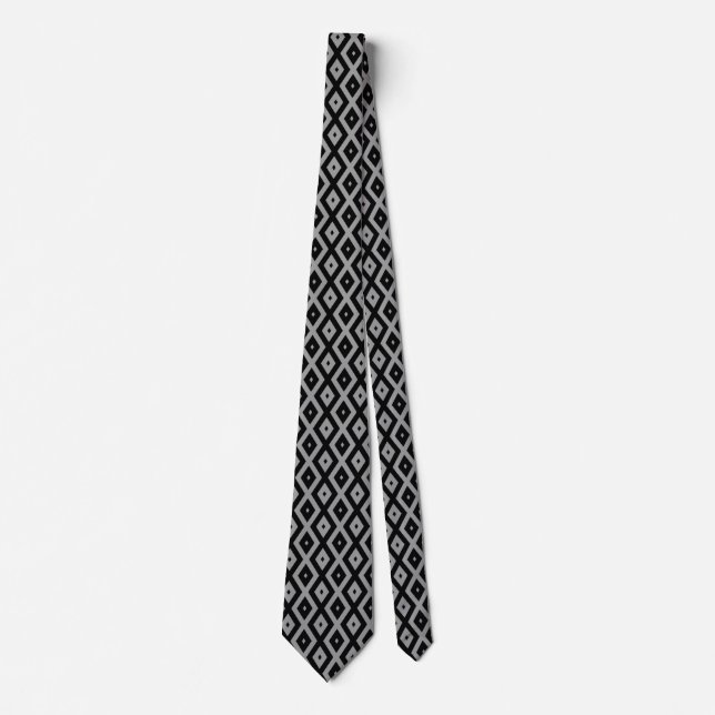 Gray and black diamond pattern neck tie (Front)