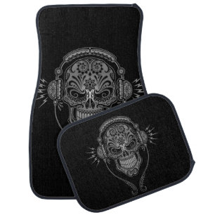 Gray and Black DJ Sugar Skull Car Mat