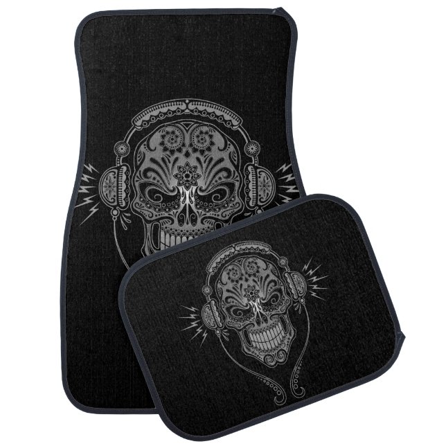 Gray and Black DJ Sugar Skull Car Mat (Set)