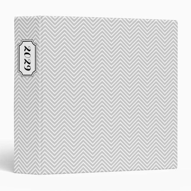 Gray and Black Elegant Chevron and Bookplate Label 3 Ring Binder (Front/Spine)