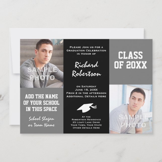 Gray and Black Elegant Custom Athlete Graduation Invitation (Front)