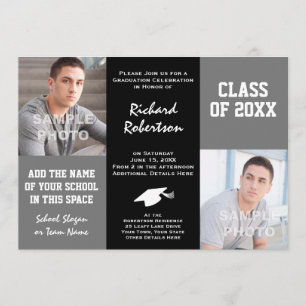 Gray and Black Elegant Custom Athlete Graduation Invitation