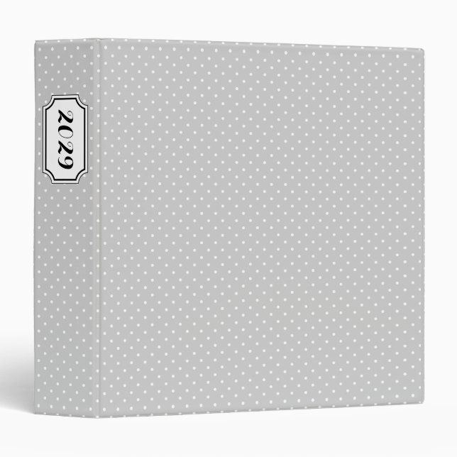 Gray and Black Elegant Dots and Bookplate Label Binder (Front/Spine)