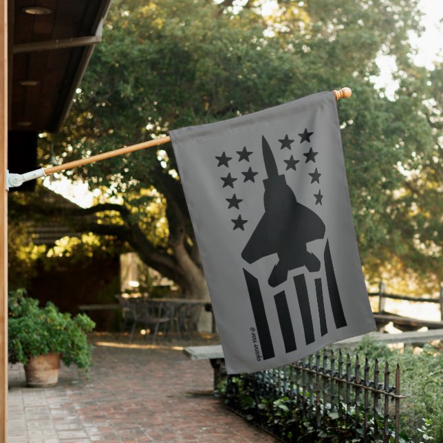 Gray and Black F-15 Eagle Stars and Stripes House Flag (In SItu)