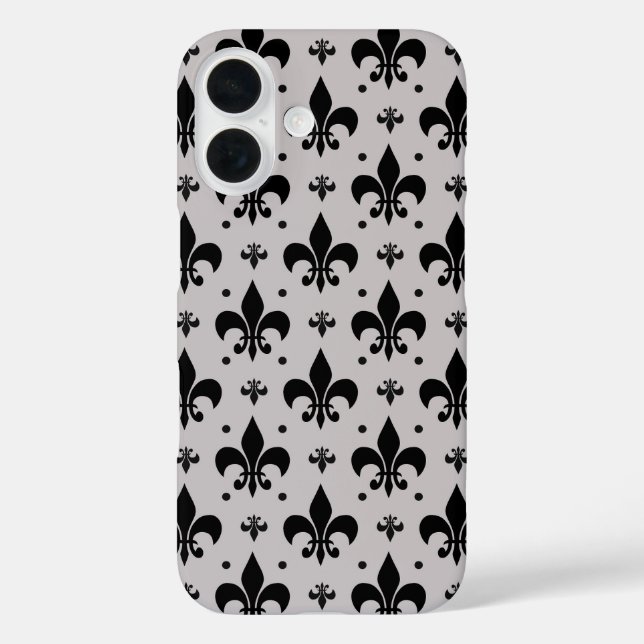 Gray and Black Fleur-de-lis Pattern Design  Case-Mate iPhone Case (Back)