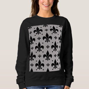 Gray and Black Fleur-de-lis Pattern Design Sweatshirt
