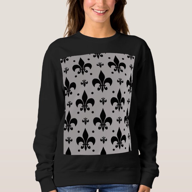 Gray and Black Fleur-de-lis Pattern Design  Sweatshirt (Front)