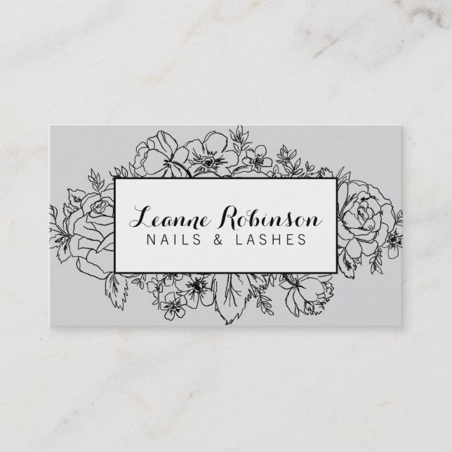 Gray and black floral business card (Front)
