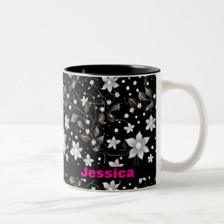 Gray and Black Floral Pattern Two-Tone Coffee Mug