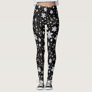Gray and Black Flower Pattern Leggings