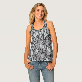 Gray and Black Flower Print Tank Top Racer Back