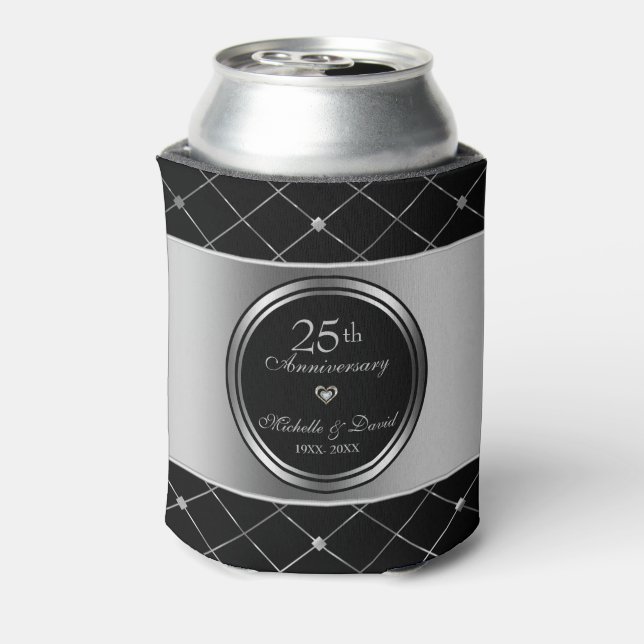 Gray And Black Geometric Shapes- 25th Anniversary Can Cooler (Can Back)
