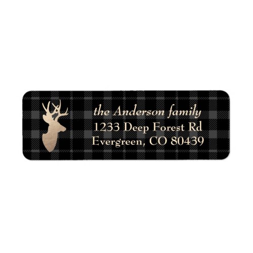 Gray and Black Golden Deer Holiday Return Address Label