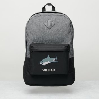Gray And Black Great White Shark Personalized Port Authority® Backpack by AwkwardDesignCo at Zazzle