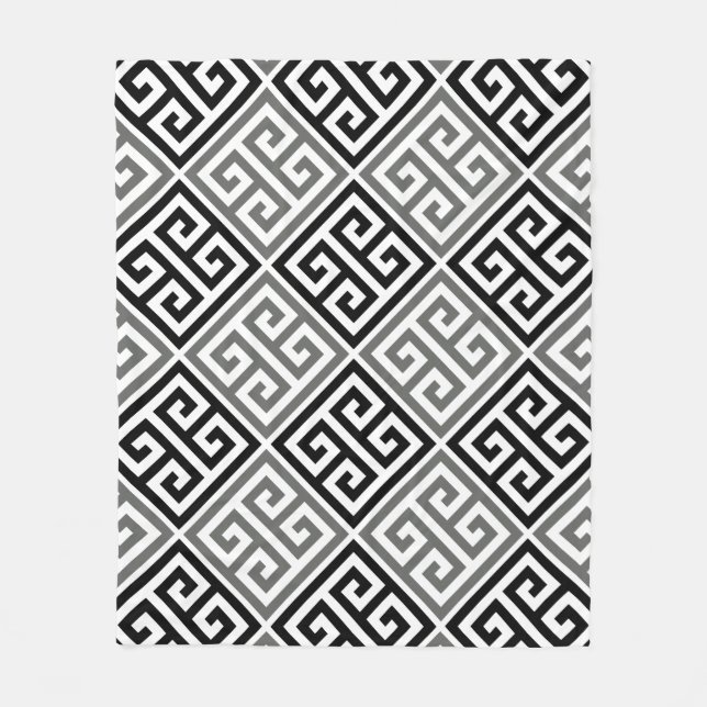 Gray And Black Greek Key Motif Fleece Blanket (Front)