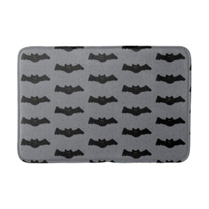Gray and Black Halloween Bats Bath Mat