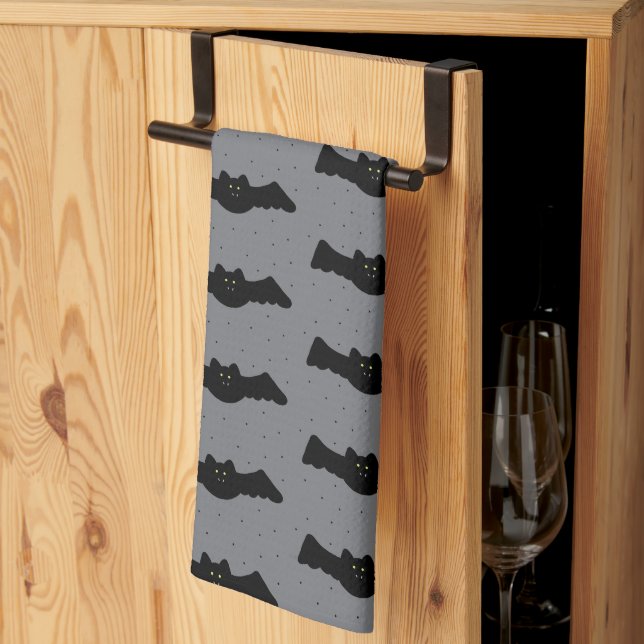Gray and Black Halloween Bats Kitchen Towel (Thirds Fold)