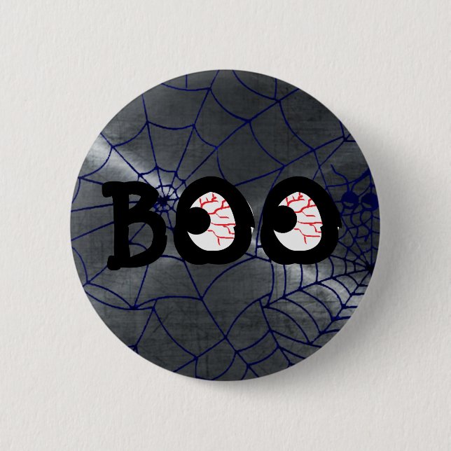 Gray and Black Halloween Boo Eyeballs Button (Front)