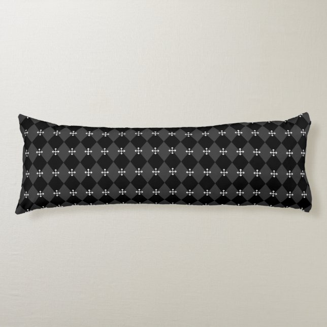 Gray and Black Harlequin and Gothic Cross  Body Pillow (Front)