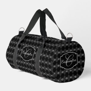 Gray and Black Harlequin and Gothic Cross Duffle Bag